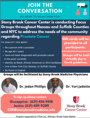 Stony Brook Cancer Center focus group invite flyer